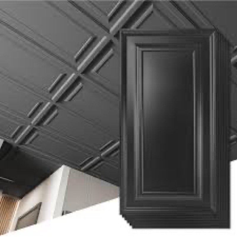Art3d 12-Pack Drop Ceiling Tiles 2x4 Ft, PVC Decorative Ceiling Covering Panels for Basement Kitchen Bathroom, 24x48 Inch, Cover 96 Sq. Ft, Smooth White Smooth black 24x48 inch