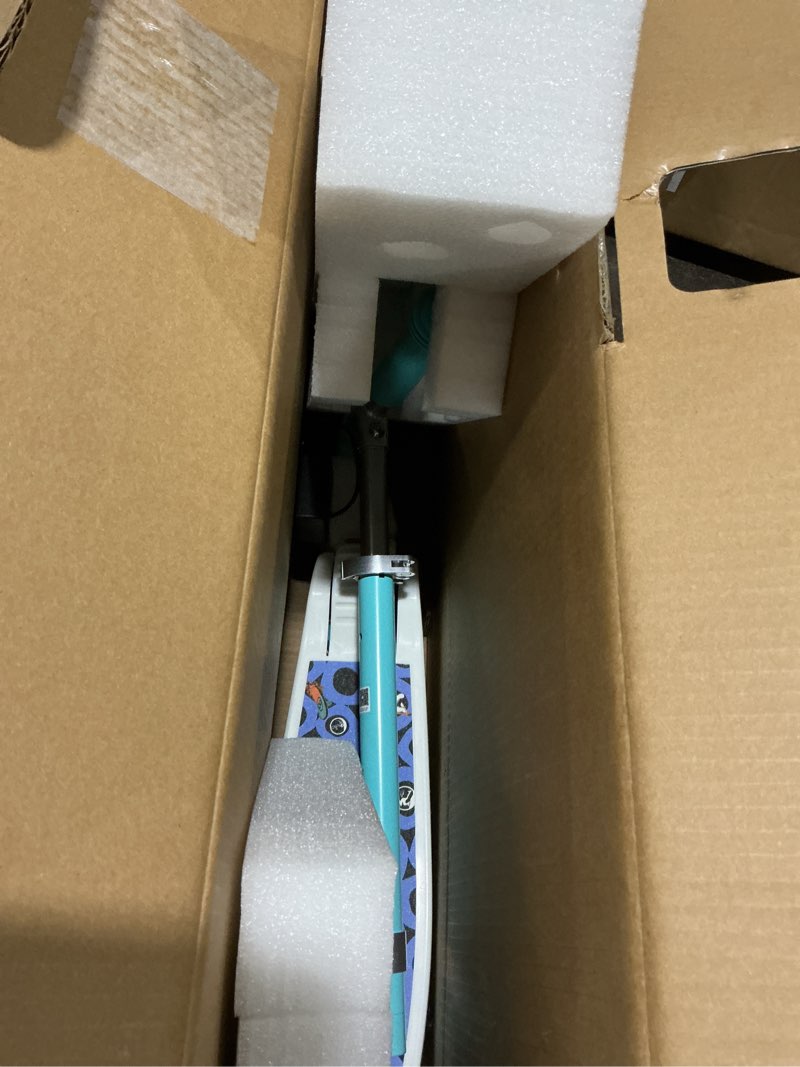 Condition photo showing As Is for gyroor ks2 kids electric scooter – 5 mph safe speed, foot sensor start, led lights, adjustable handlebar, 2 hr fast charge, ul2272 certified, ages 6–12, 121 lb max load cyan