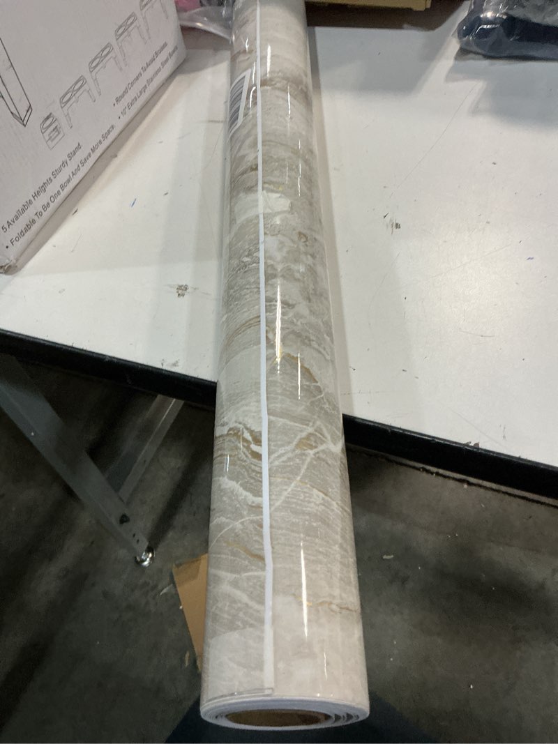 Condition photo showing Good Condition for VEELIKE 15.7''x118'' Beige Gold Liquid Marble Contact Paper for Countertops Peel and Stick Waterproof Granite Countertop Paper Self Adhesive Marble Wallpaper Vinyl Roll for Kitchen Bathroom Table Wall 15.7" x 118" Beige Gold
