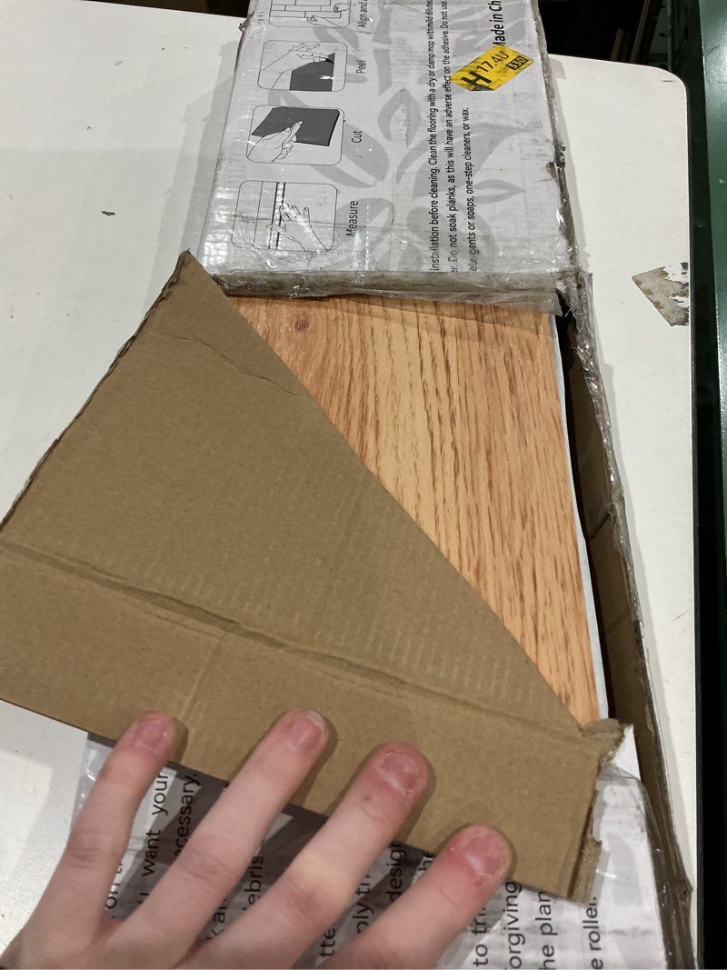 Condition photo showing As Is for mysflosy peel & stick floor tile, 36-pack 54 sq.ft waterproof vinyl flooring self-adhesive, wood-look vinyl planks for diy installation 36 x 6 inches blonde oak 36