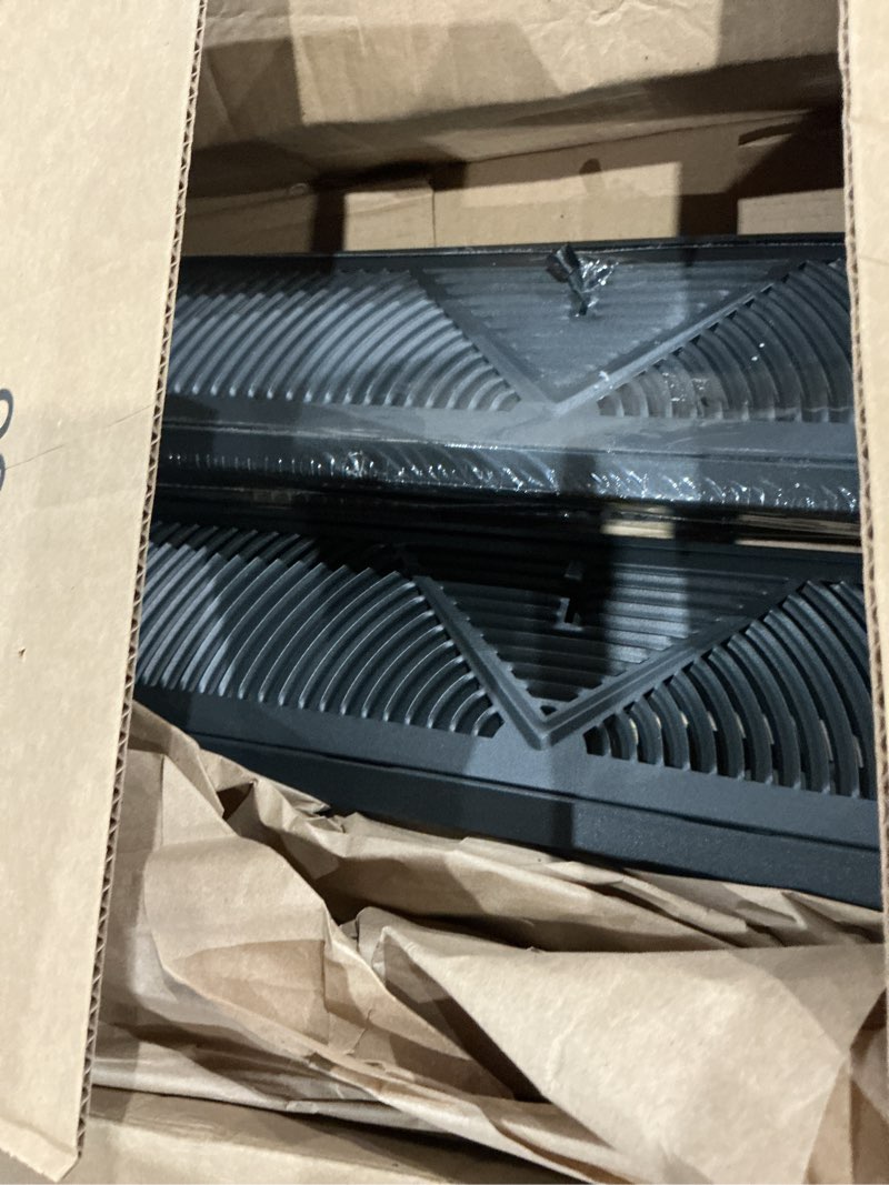 Condition photo showing As Is for yaocom 2 pack baseboard register vent 18 inch duct opening size vent covers for home floor diffuser wall corner baseboard air covers, smooth air adjust lever, easy install, black 18 inch black 2