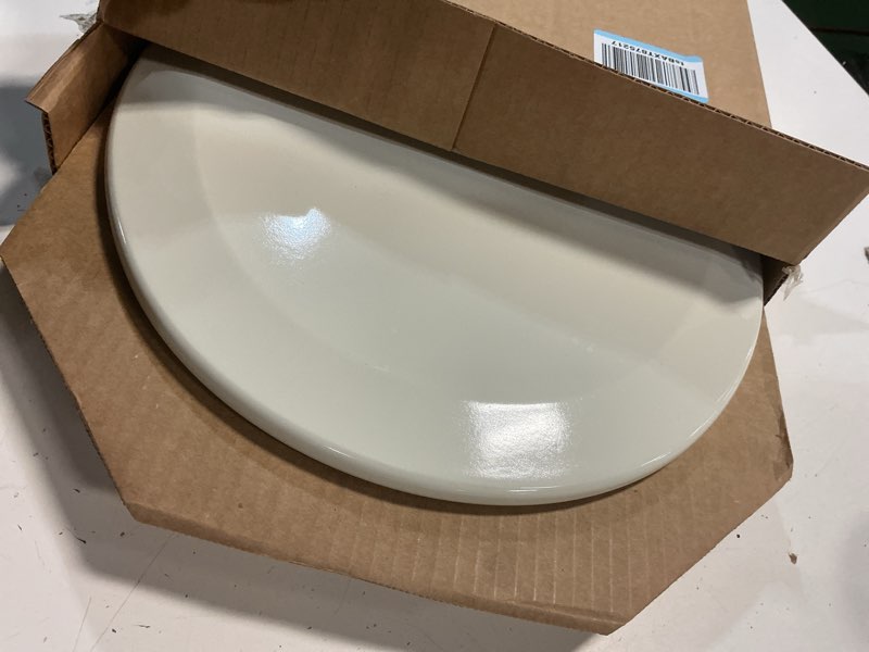 Condition photo showing As Is for bemis 500ec durable wood toilet seat with easy clean hinges, made in usa, round, biscuit