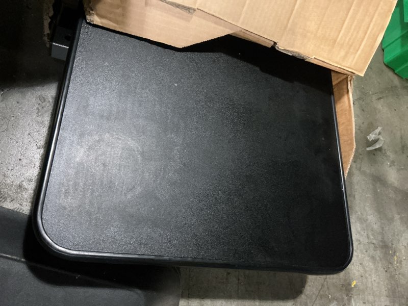 Condition photo showing As Is for vaunn medical adjustable overbed bedside table with wheels (hospital and home use) black