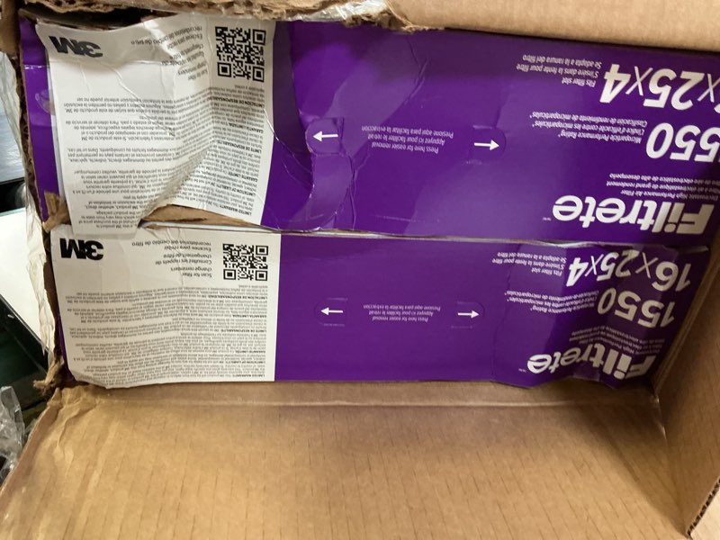 Condition photo showing As Is for filtrete 16x25x4 ac furnace air filter, mpr 1550, merv 12, fits lennox & honeywell, certified asthma & allergy friendly, electrostatic air cleaning filter, 2-pack (actual size 15.88x24.56x4.31 in)