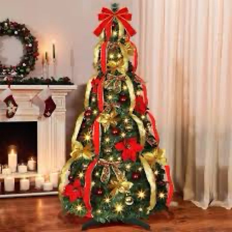 [ 8 Modes & Timer ] 6 Ft Prelit Full Pop Up Christmas Tree with 200 Warm White LED Lights, Ornaments