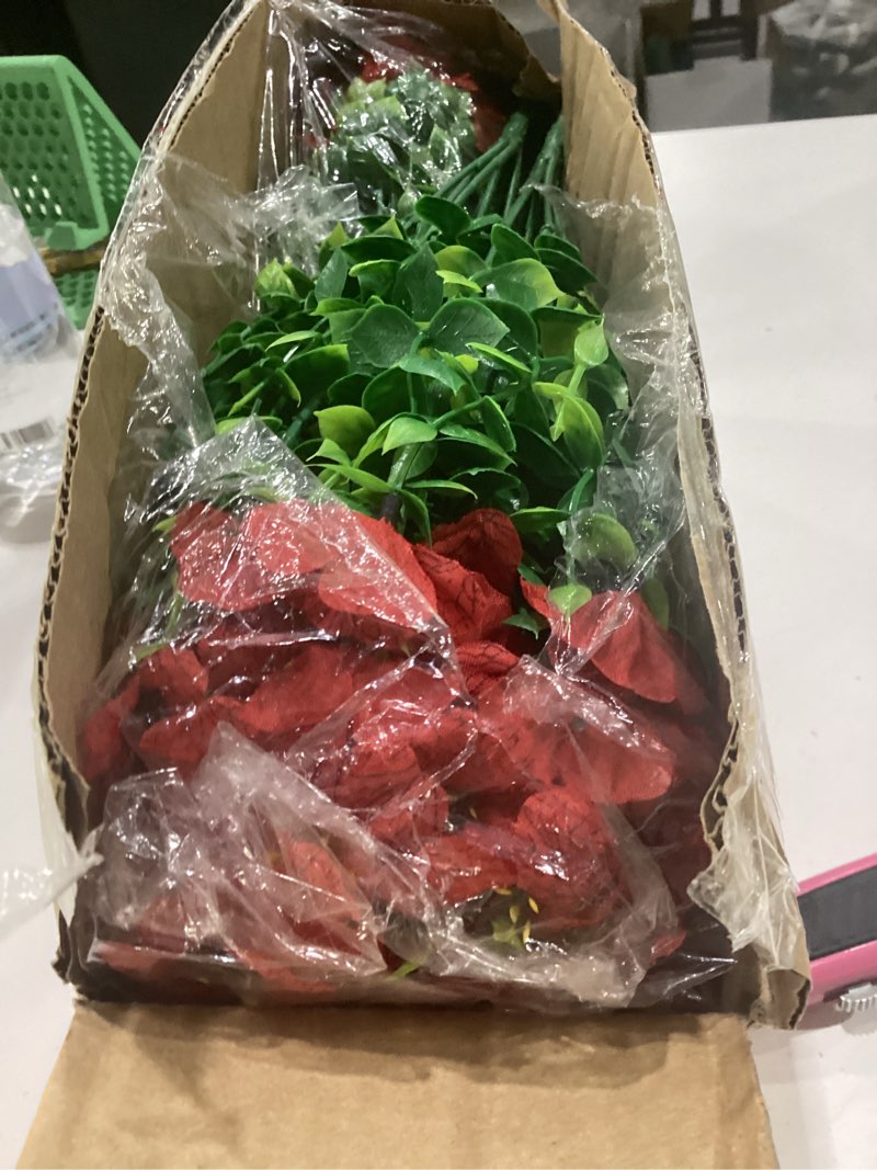 Condition photo showing Good Condition for artificial flowers fake plants for outdoors summer decoration, 13bundles silk realistic uv resistant faux flowers for outside planter porch yard patio garden home indoor, red red artificial flowers(13 pcs)
