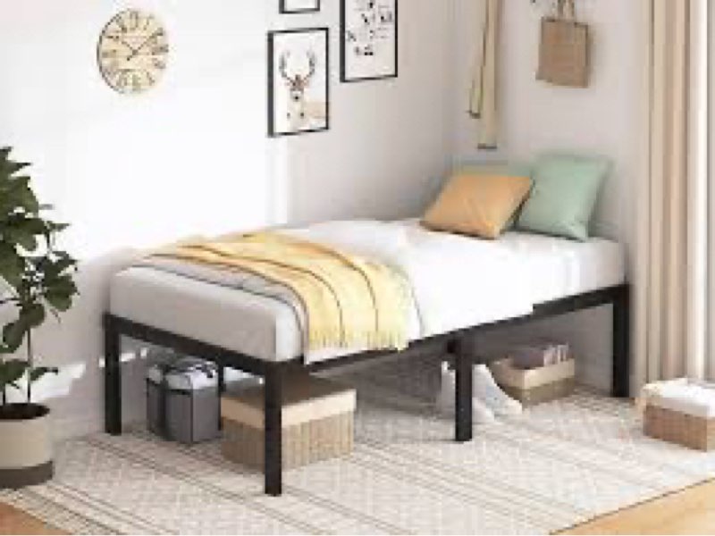 QEROMY Twin Bed Frame - 18 in Sturdy Platform Bed Frame Twin Size, Heavy Duty Metal Bed Frame No Box