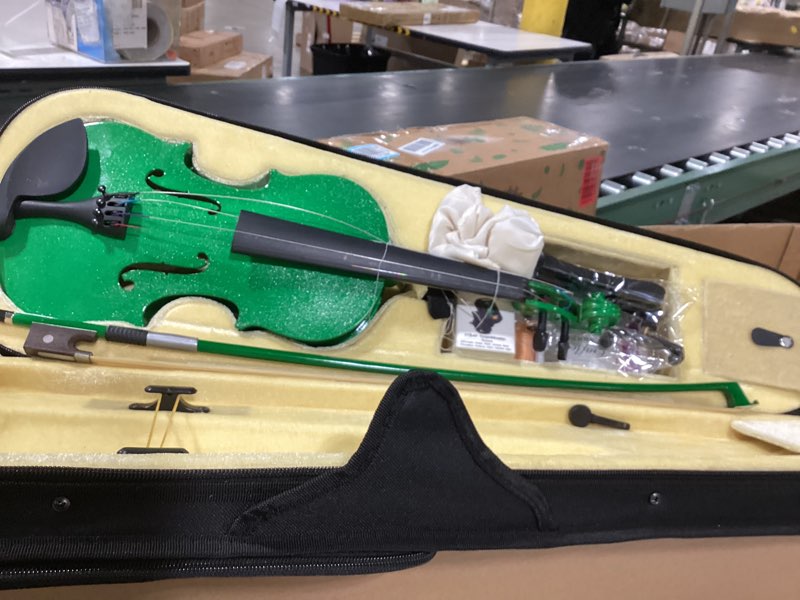 Condition photo showing As Is for crafteem 1/4 fiddle green colored premium violin outfit for beginners adults kids with 5 color fingering tape- handcrafted student beginner violin 1/4 green