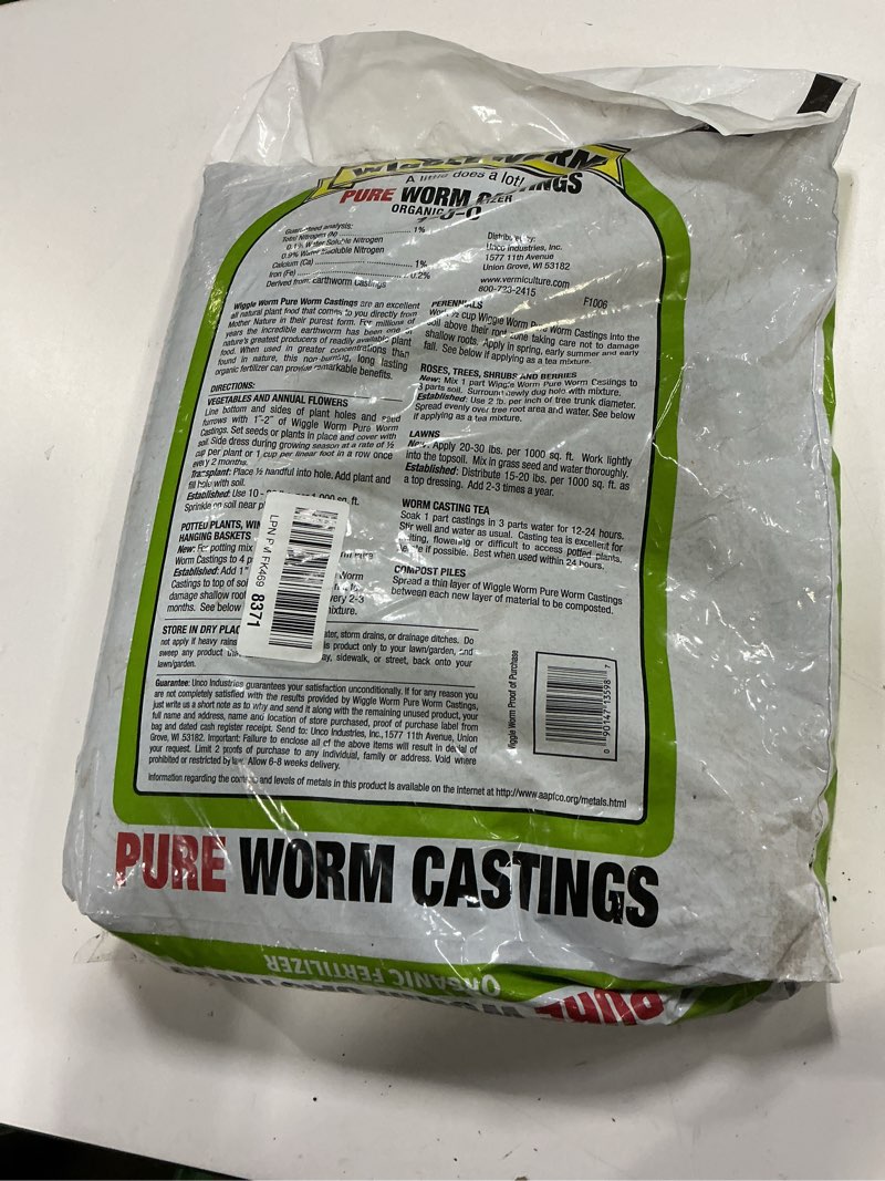 Condition photo showing New/Like New for wiggle worm 100% pure organic mineral-dense worm castings fertilizer, 15lbs - improves soil fertility and aeration for growing better houseplants, vegetables, and more