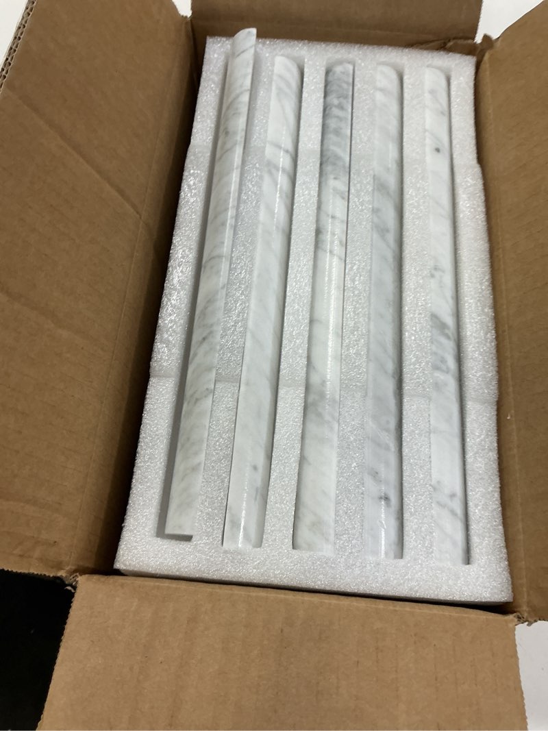 Condition photo showing Good Condition for 10-pack carrara white marble quarter round tile, 3/4" x 12" honed natural stone marble tile edge tri