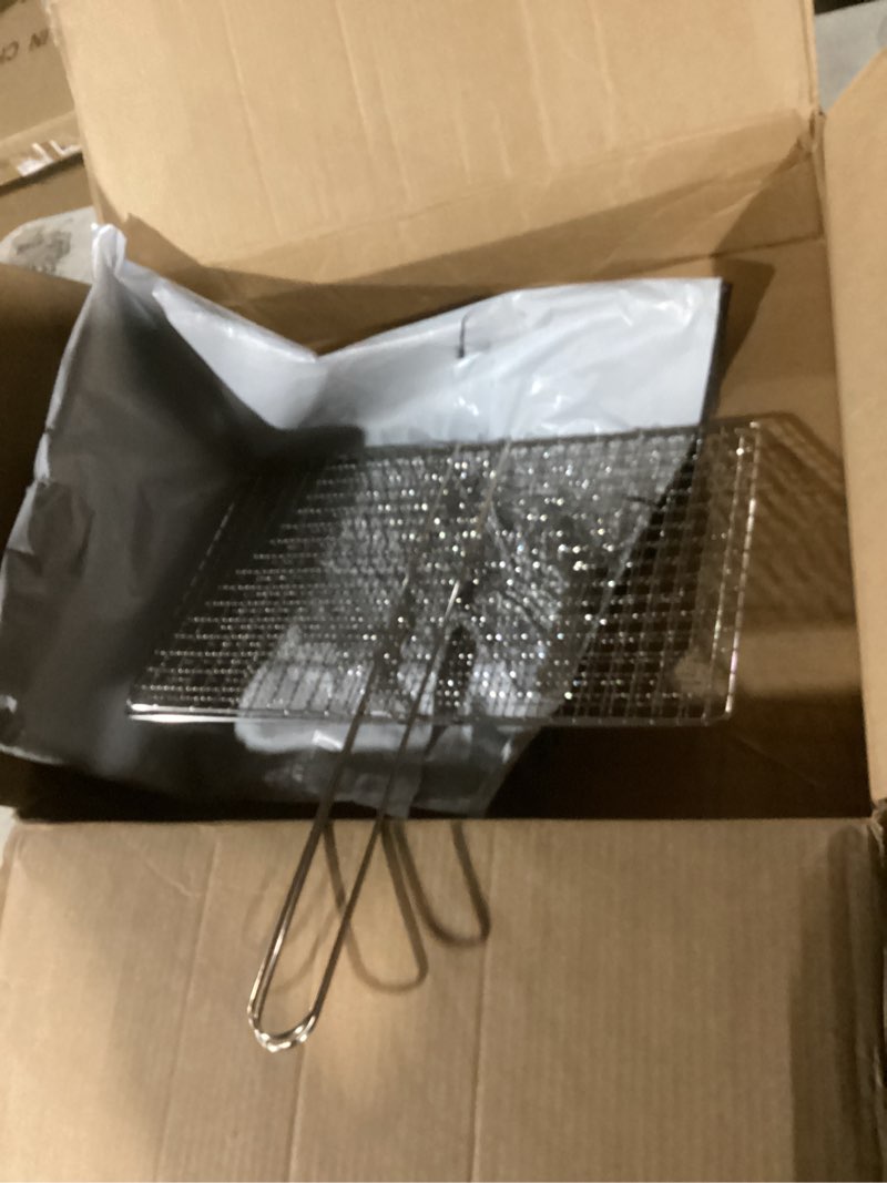 Condition photo showing Good Condition for Fish Grill Baskets for Outdoor Grill Vegetables, Fish Grilling rack for Grill, BBQ Grilling Basket, Stainless steel Grill Basket for Veggies, shrimp Includes 50 skewers, Silicon Brush, and Carry Bag Rectangular