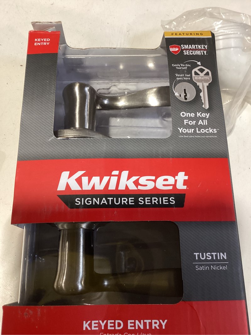 Condition photo showing Good Condition for kwikset smartkey tustin satin nickel entry door knob kw1 1-3/4 in.
