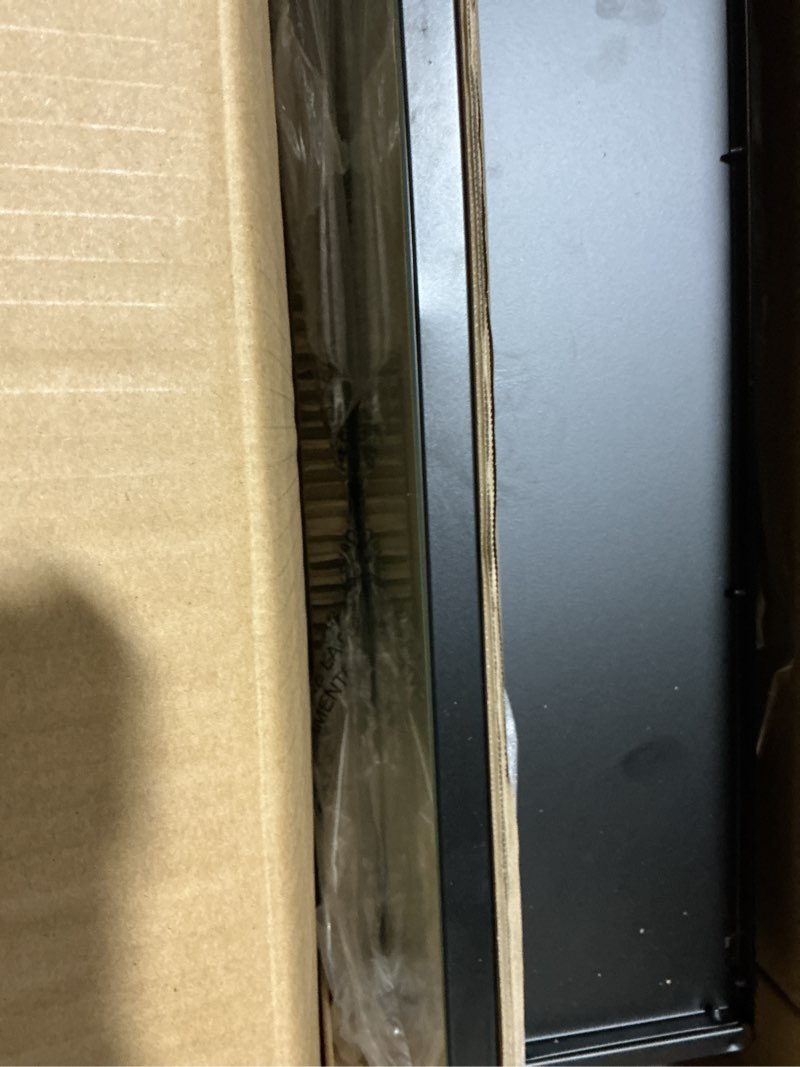 Condition photo showing As Is for allen + roth 20-in x 26-in surface/recessed mount black mirrored rectangle soft close medicine cabinet