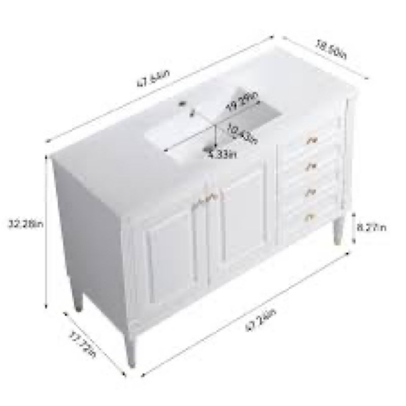 48'' Bathroom Top Sink, Bathroom. White