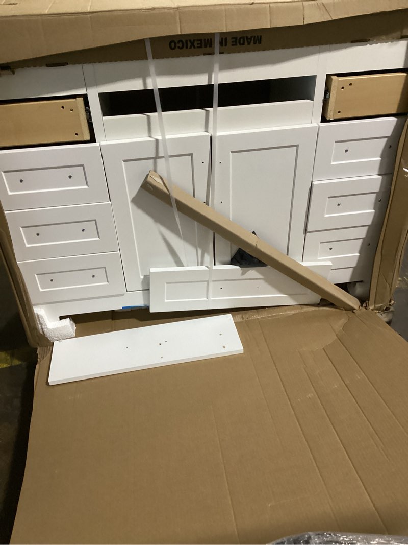 Condition photo showing As Is for 48inch skinny shaker vanity w/top white