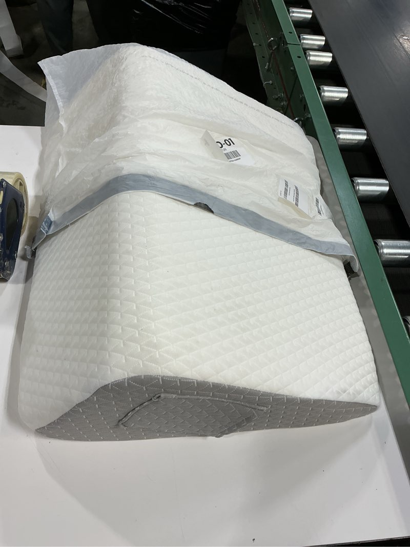 Condition photo showing As Is for Knee Pillow for Back Sleeping, 8” Knee Wedge Pillow to Elevate Knee, Leg Pillow for Back Pain Relief, Triangle Pillow, Leg Elevation Pillows for After Surgery, Blood Circulation, White/Grey