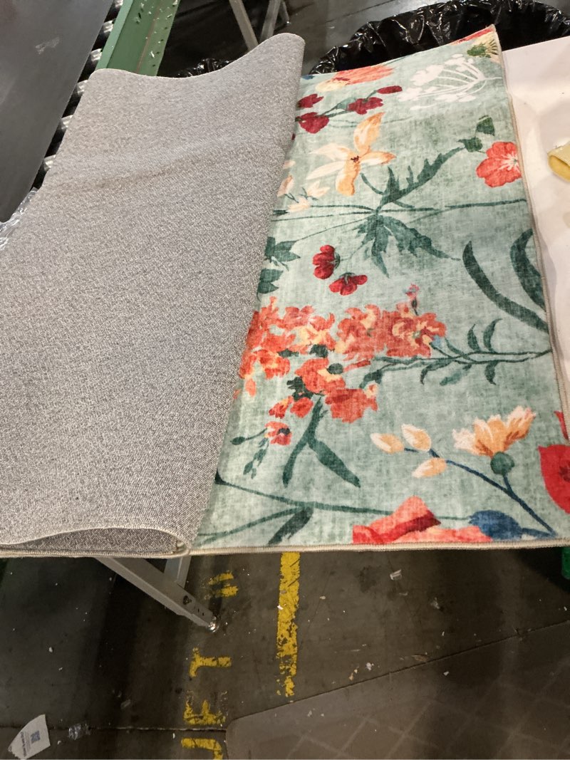 Condition photo showing Good Condition for garvee 8x10 floral area rugs washable, non slip low pile boho indoor rug, soft vintage carpet for living room, bedroom, dining room, light green light green 8' x 10' (rectangular)