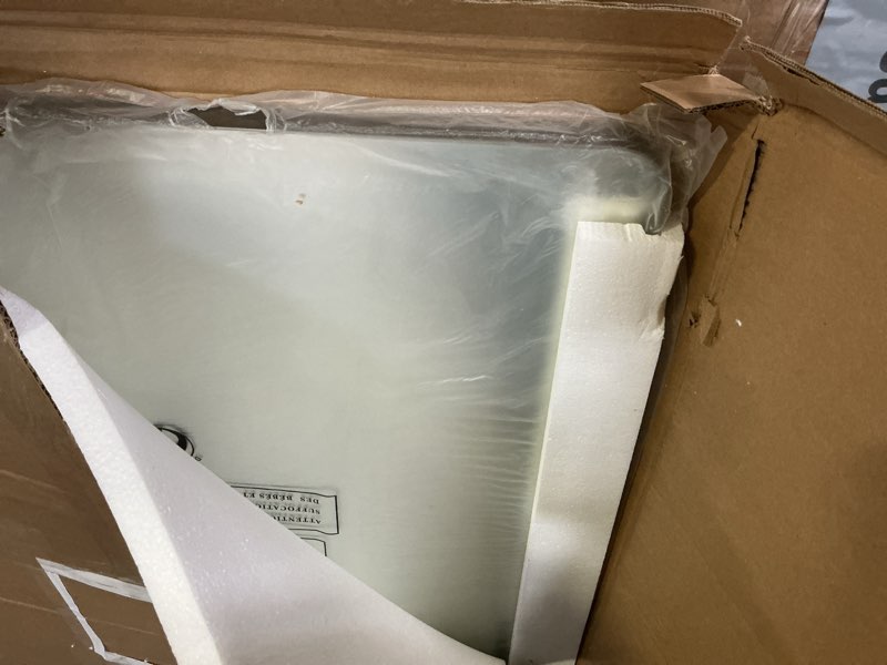 Condition photo showing Good Condition for WEER 28X36 Inch Brushed Nickel Bathroom Mirror, Brushed Silver Metal Frame Mirror, Rounded Rectangle Silver Bathroom Vanity Mirror, Tempered Glass, Anti-Rust, Hangs Horizontally or Vertically Brushed Nickel 28"L x 36"W