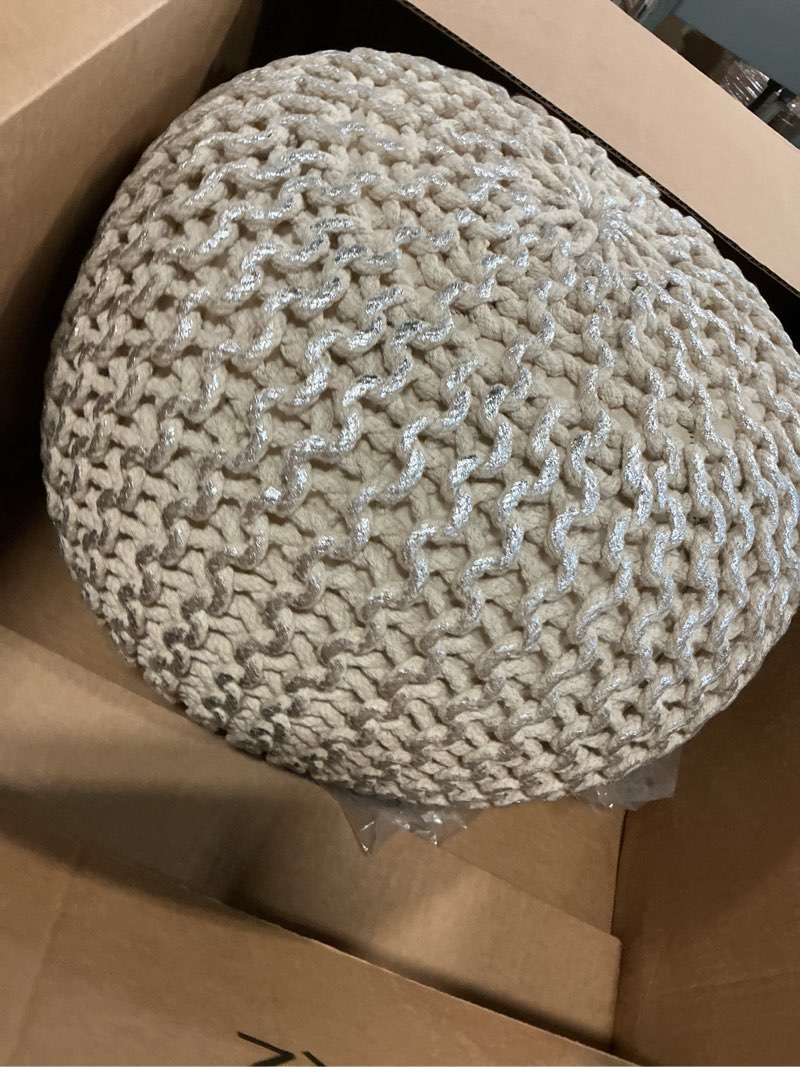 Condition photo showing Good Condition for SARO LIFESTYLE Foil Print Rope Pouf, 20"x20"x14", Silver