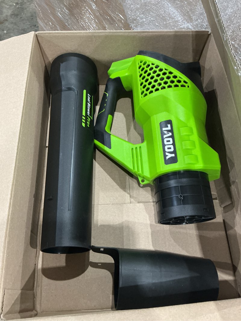 Condition photo showing As Is for leaf blower cordless - leaf blower 590cfm with 4000mah battery and charger, etoolab electric leaf blower 6 speed mode handheld for patio, lawn care, snow blowing yard garden blower