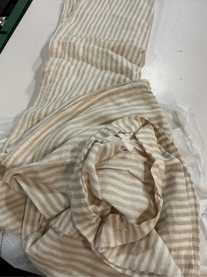 Condition photo showing As Is for quince european linen duvet cover color is natural/white stripe size twin