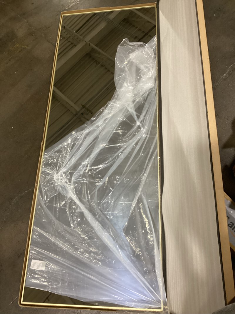 Condition photo showing Good Condition for (GOLD)BEAUTYPEAK Full Length Mirror, 71\"x26\" Standing Hanging or Leaning Against Wall Floor Mirrors Body Dressing Wall-Mounted for Living Room, Bedroom with Aluminum Alloy Thin Frame, 