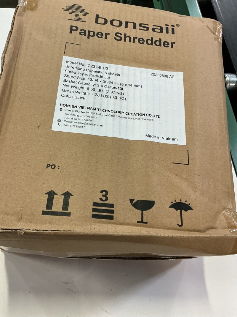 Condition photo showing New/Like New for bonsaii paper shredder for home use, 3.4 gal wastebasket, 6 sheet crosscut paper credit cards, staples, and clips shredder for home office use, portable handle design (c237-b new version)