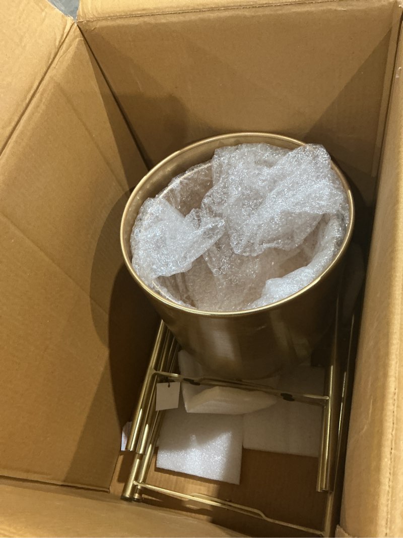 Condition photo showing Good Condition for cosmoliving by cosmopolitan metal indoor outdoor planter dome large planter pot with removable stand, set of 2 planters 19", 22"h, gold gold set of 2 planters 19", 22"h solid