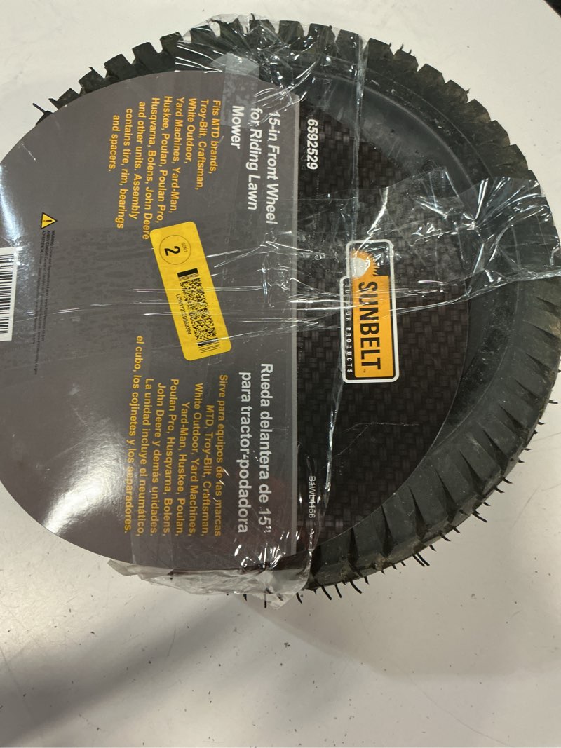 Condition photo showing As Is for sunbelt 15-in x 6-in-6 in front wheel for riding mower/tractor