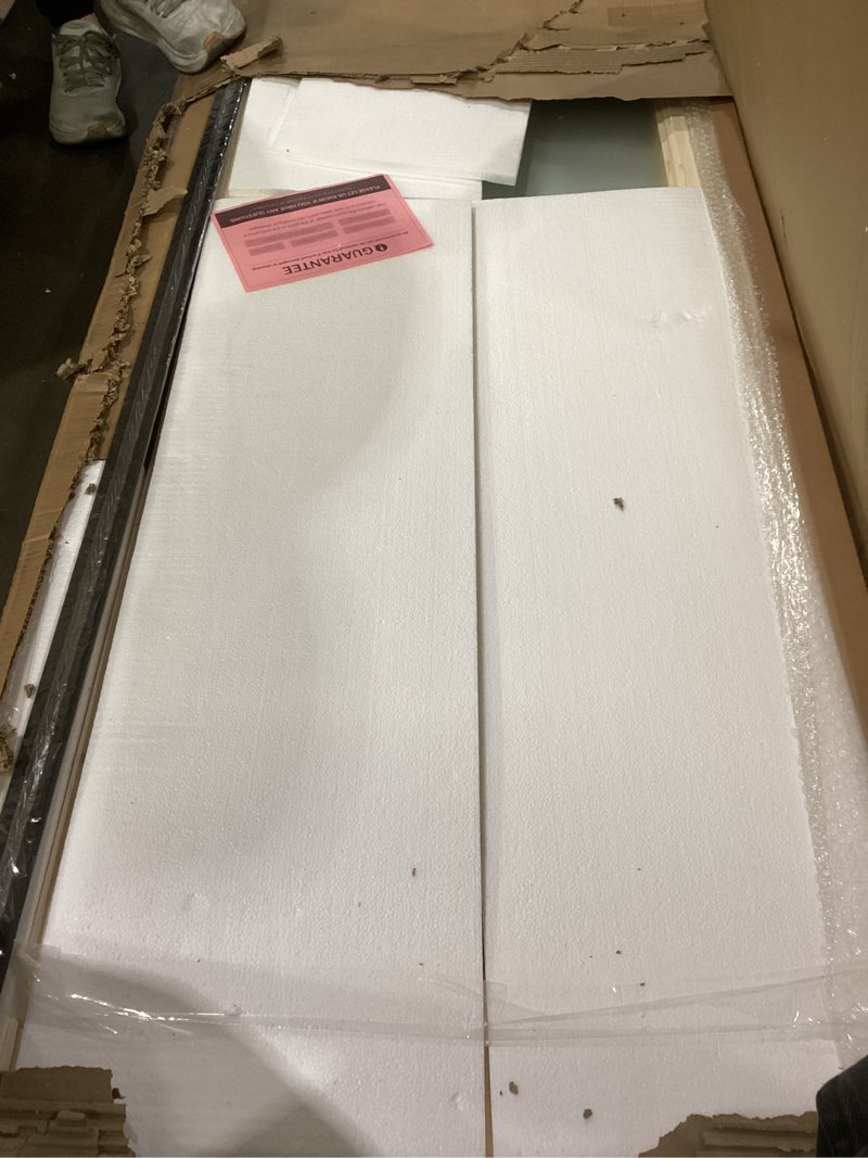 Condition photo showing New/Like New for Preassembled Bifold Barn Door 48 x 84 in (Double 24x84in) with Bi-fold Door Hardware Kit, Frosted Glass Cross Transparent, Pre-Drilled Holes, French Glass Doors, Wood Slat, Fit 48in Opening 48(24x2)x84“ Burlywood