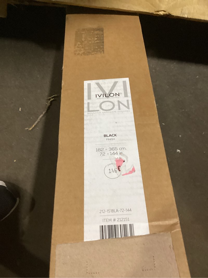 Condition photo showing Good Condition for ivilon drapery treatment window curtain rod - square design 1 1/8 rod. 72 to 144 inch. black 72 to 144 in.