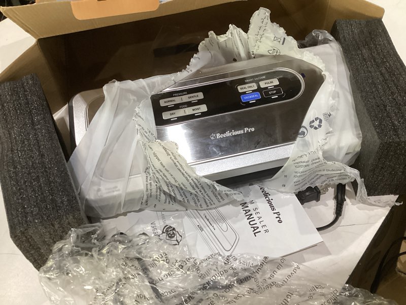 Condition photo showing Good Condition for (used, not tested)vacuum sealer machine with airlock proseal system, 10-in-1 vacuum sealer for food, dry & moist modes, compact design with digital timer, built-in cutter & roll storage, stainless steel