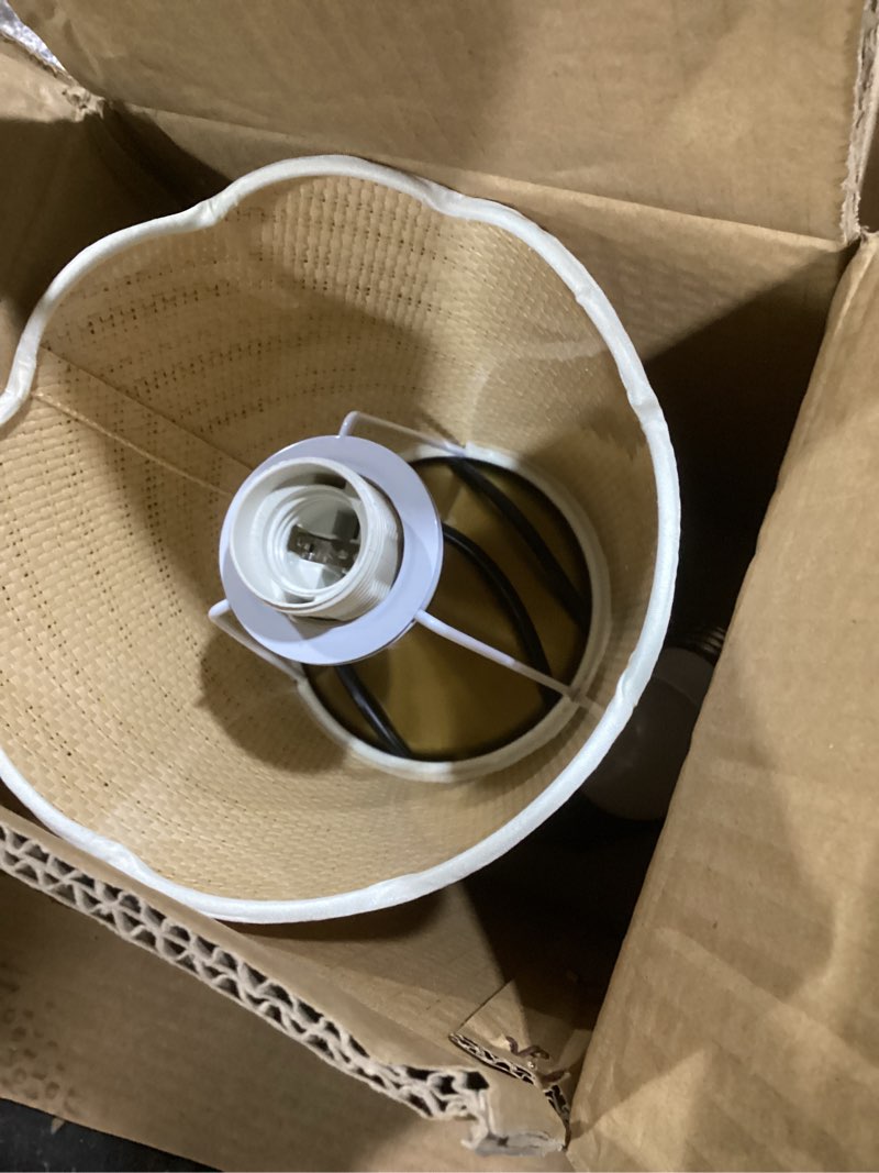 Condition photo showing Good Condition for Small Table Lamp - Brass Gold Mini Table Lamps for Bedroom Vintage Decor Bedside Lamps for Night Stands Scalloped Rattan Shade Desk Lamp for Kids Room, Living Room, College Dorm, Home, Kitchen