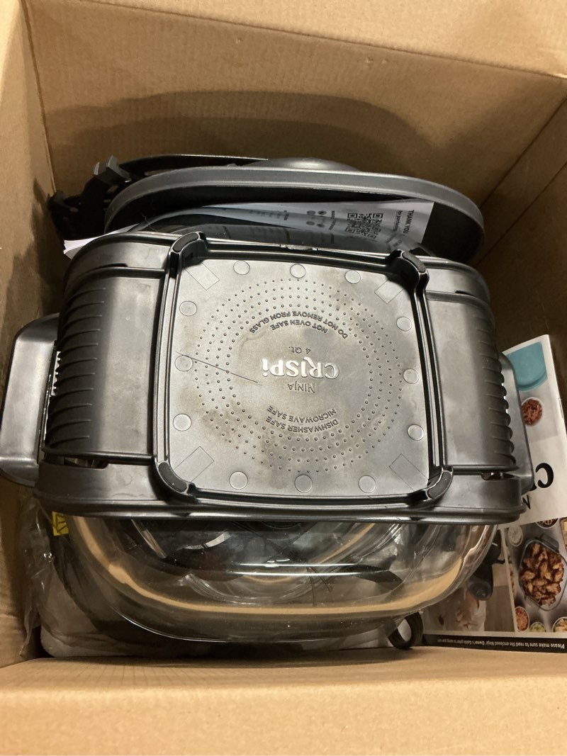Condition photo showing As Is for ninja crispi 4-in-1 glass air fryer | 450°f | non-toxic | 4qt & 6-cup glass containers w/lids | microwave, freezer, dishwasher safe | max crisp, air fry, bake, recrisp | green | fn101sg sage 4 qt