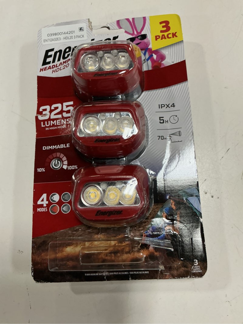 Condition photo showing As Is for energizer hdl20 multi-colored led headlamp, batteries included, 3 pack