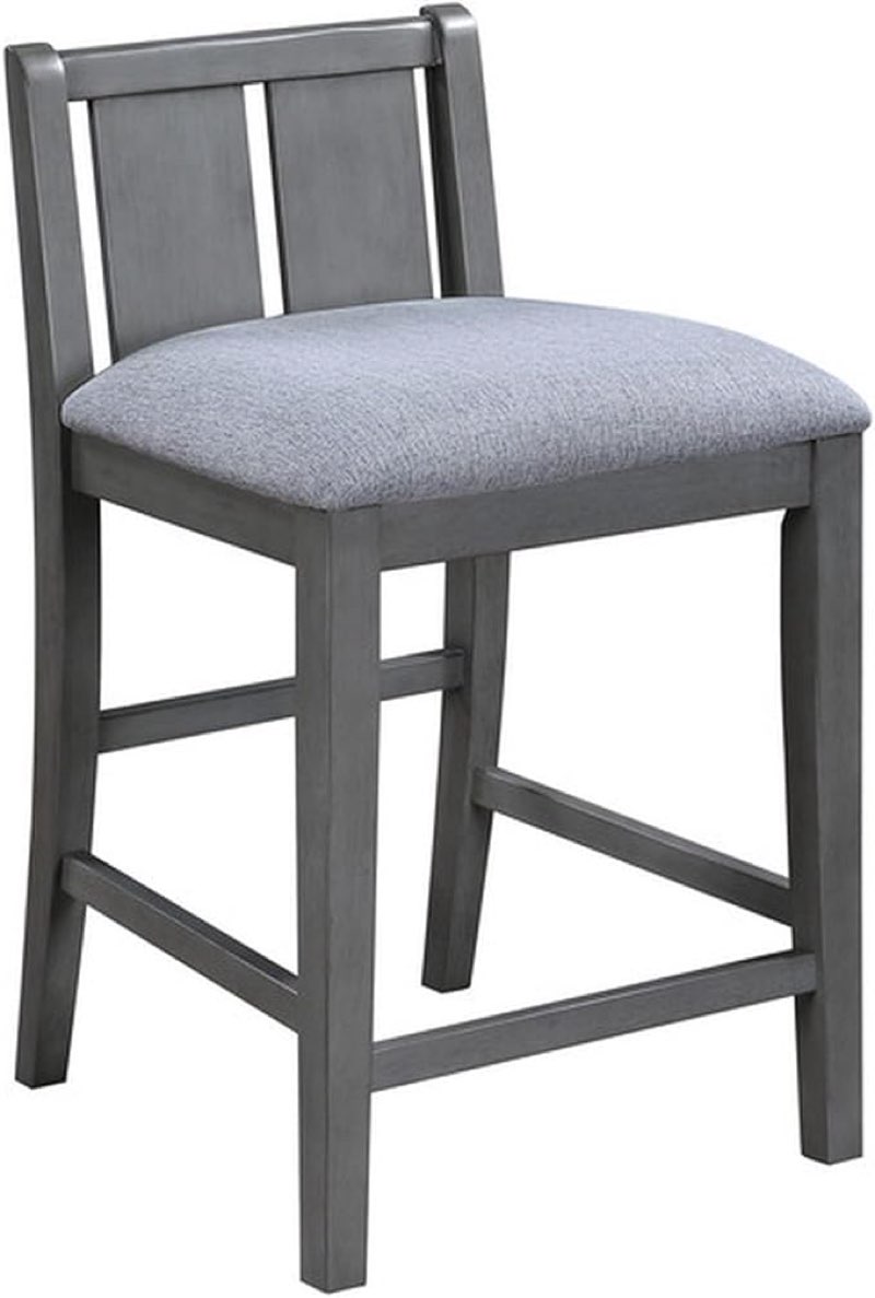 Benjara Ham 25 Inch Counter Height Chair Set of 2, Gray Upholstery, Solid Wood