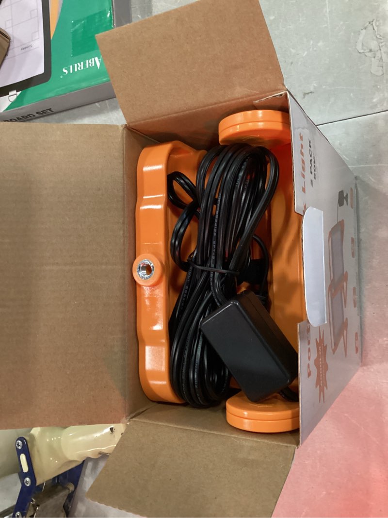 Condition photo showing Good Condition for 2-pack 50w super bright led work light - 8,000lm (500w equivalent), ip65 waterproof, 10ft heavy duty cord, 5000k daylight, adjustable flood lights for workshop, garage, construction site orange 2