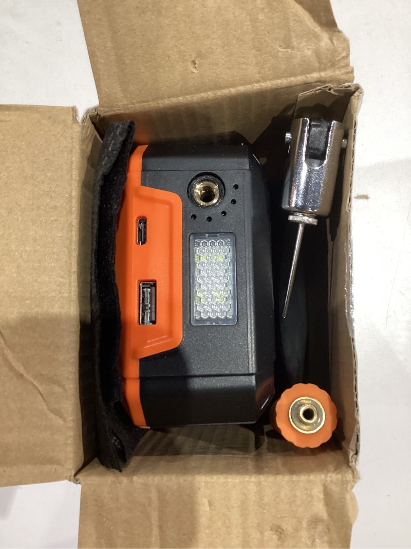 Condition photo showing Good Condition for portable air pump for car tires, 150 psi tire inflator cordless with led light, auto shut-off air compressor bike tire pumps with pressure gauge for car bicycle motorcycle ball, gifts for men & women black&orange