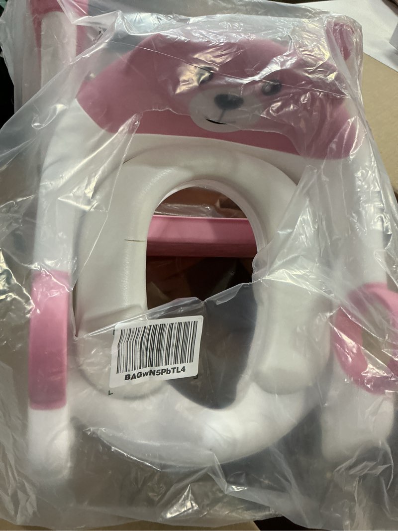 Condition photo showing Good Condition for potty training seat, upgrade toddler toilet seat for kids boys girls, 2 in 1 potty training toilet, splash guard anti-slip pad step stool bear pink