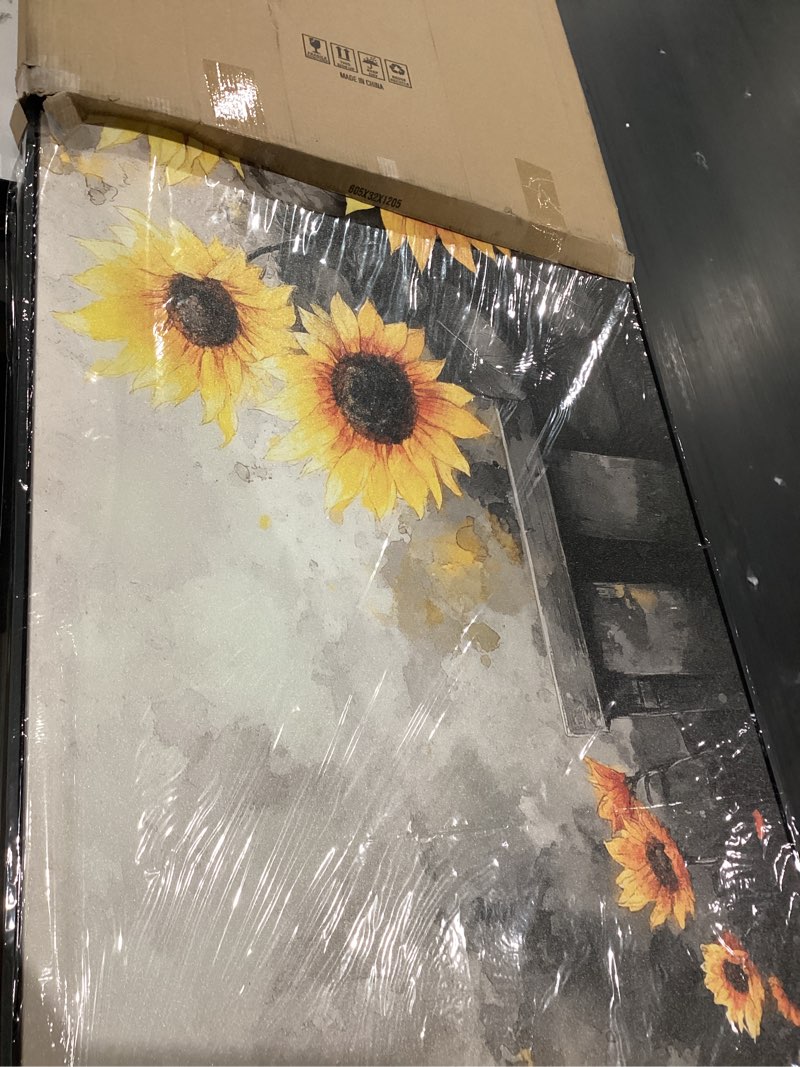 Condition photo showing Good Condition for the mode art sunflower wall art canvas painting, 24 x 48 inches, black and yellow flower canvas prints rustic farmhouse sunflower pictures for living room bedroom wall decor wooden frame 48"l x 24"w yellow/gray