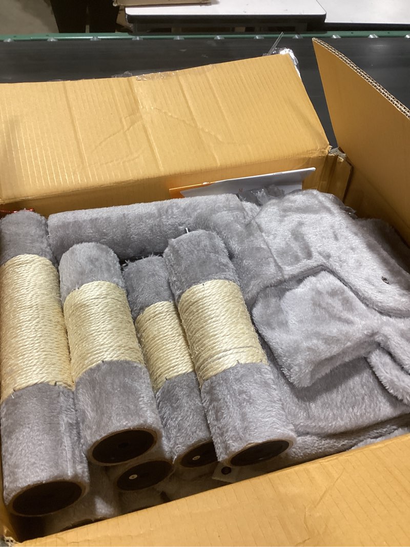 Condition photo showing New/Like New for Feandrea Cat Tree, 61-Inch Cat Tower for Indoor Cats, Plush Multi-Level Cat Condo with 5 Scratching Posts, 2 Perches, 2 Caves, Hammock, 2 Pompoms, Smoky Gray UPCT192G01