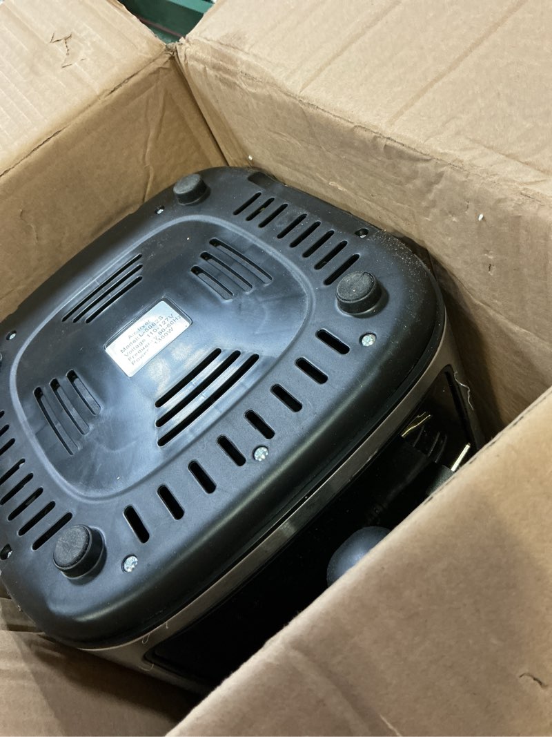 Condition photo showing As Is for air fryer, 6 qt air fryers with glass touch screen, clear windows, 10-in-1 stainless air fryer oven with auto shut-off time & temperature control for roast, bake, broil, keep warm (bq1)