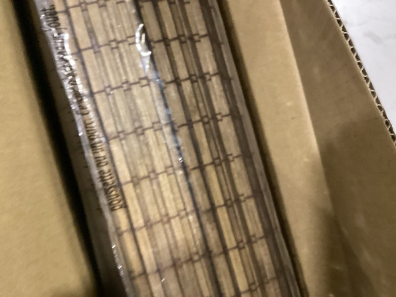 Condition photo showing Good Condition for lazblinds cordless bamboo roman shades, privacy blinds for interior windows, room darkening roll up bamboo blinds for home & patio, 35.5" w x 64" h, highfield teak pricacy - highfield teak 35 1/2" w x 64" h
