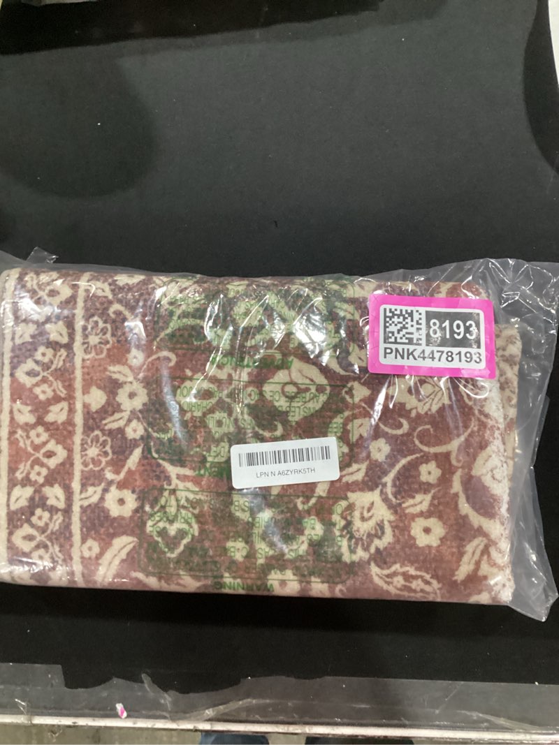 Condition photo showing Good Condition for SILOLOOM Vintage Entryway Rug Indoor, Burgundy Washable Rug 2x3, Small Area Rug with Non-Slip Backin
