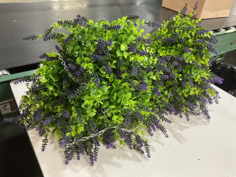 Condition photo showing Good Condition for vierena artificial lavender and eucalyptus leaves hanging basket - 2 set for outdoor decorations,fake flower hanging basket uv-resistant for porch, home garden, farmhouse, eaves, yard decor