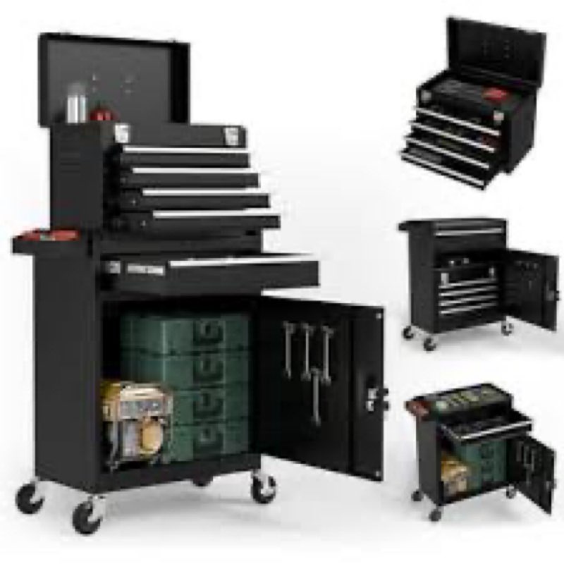 eliteedge 5-drawer rolling tool chest, 2-in-1 steel tool storage chest with locking wheels & anti-sl