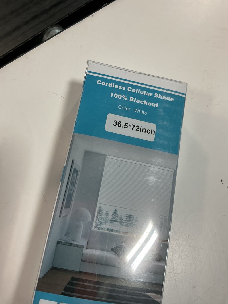 Condition photo showing Good Condition for calyx interiors cordless white 1” light filtering mini blinds 36.5” *72 inch w x 60” h window blinds for home, vinyl horizontal blinds for indoor windows