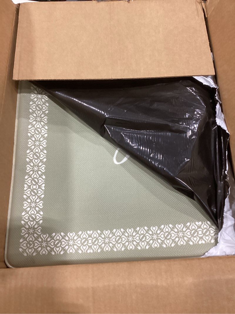 Condition photo showing As Is for MARTHA STEWART Bloomfield Grateful Border Kitchen Mat, Comfort Standing Mat, Non-Slip Backing, Water Resistant, Green, 18"x30" Green 30"L x 18"W x 0.4"Th