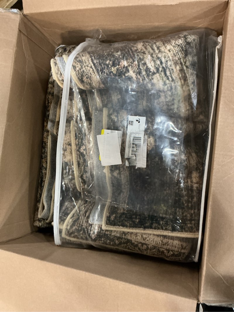 Condition photo showing As Is for champlant area rug 6x9 washable rug dark brown vintage traditional distressed thin retro kitchen indoor floor cover non slip carpet floral print mat living room bedroom dining room