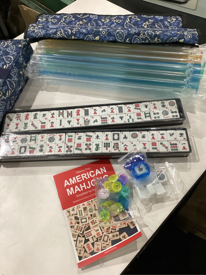 Condition photo showing New/Like New for American Mahjong Set with Blue Carrying Bag, 166 White Tiles, 4 All-in-One Rack/Pushers, Mahjong Tiles Set (Ma Jong, Mah-Jongg, Majiang)